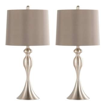LumiSource (Set of 2) Ashland 27" Contemporary Metal Table Lamps Brushed Nickel with Taupe Satin Shade from Grandview Gallery