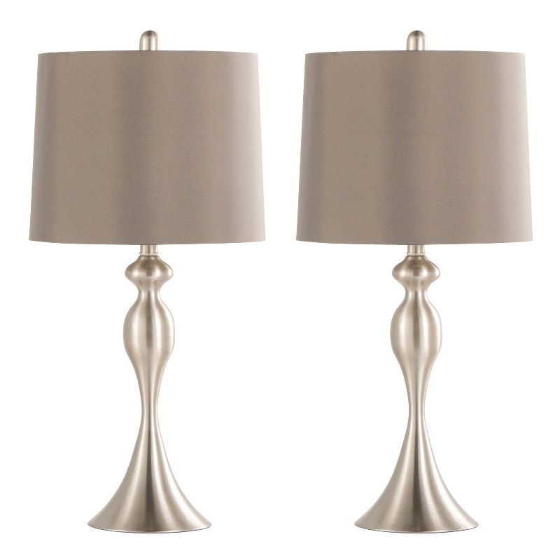 LumiSource (Set of 2) Ashland 27&#34; Contemporary Metal Table Lamps Brushed Nickel with Taupe Satin Shade from Grandview Gallery, 1 of 6
