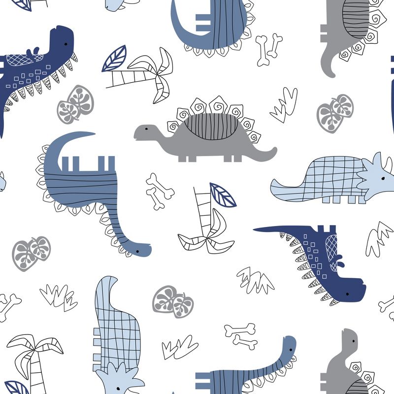 Lambs & Ivy Baby Dino 100% Cotton Blue/White/Gray Dinosaur Fitted Crib Sheet, 5 of 6