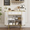 43" Fluted Sideboard, Buffet Cabinet With 2 Drawers And Adjustable Shelves, Wood Storage Credenza For Entry Way, Living Room, Dining Room, White - 3 of 4