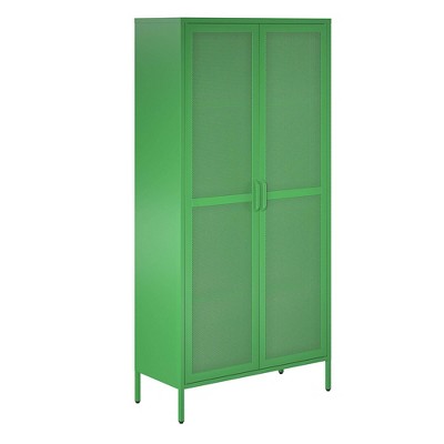 Modern White Metal Mesh 2-Door Tall Storage Cabinet