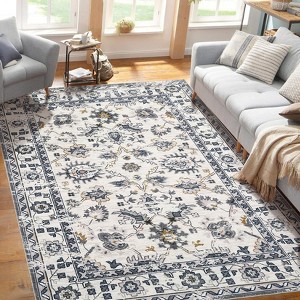 Washable Rugs 5x7 Non Slip - Ultra Thin Area Rug for Living Room, Soft Machine Washable Bedroom Carpet, Stain Resistant Anti-Skid Home Decor (Grey) - 1 of 4