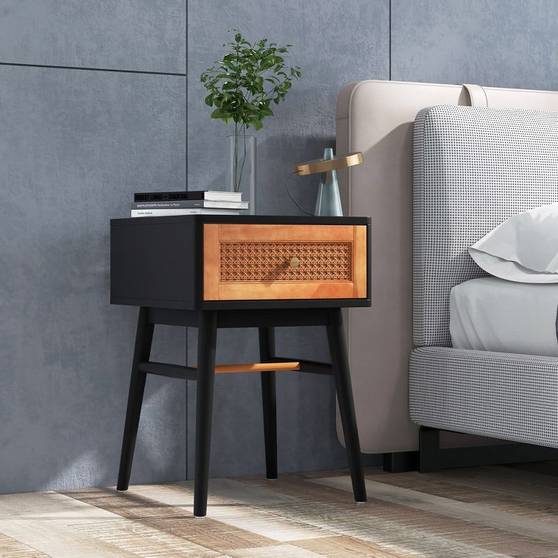 Costway Nightstand Modern Bedside End Table with Storage Drawer & Solid Wood Legs, 2 of 10