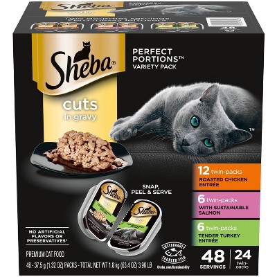Sheba Perfect Portions Cuts in Salmon, Chicken, Seafood, Turkey and Gravy Flavor Variety Pack Wet Cat Food - 3.96lbs/24ct