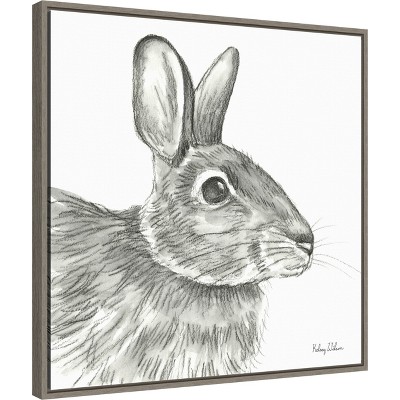 Graphite Rabbit Sketch Framed Canvas Wall Art 22" x 22"