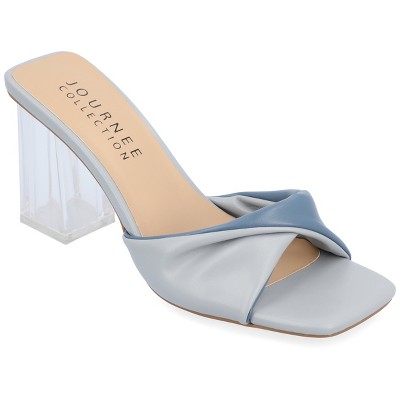 Journee Collection Womens Aylia Clear Block Heel Soft Vegan Leather Slip On Sandals