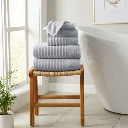 Combed Cotton Ribbed Texture Towel Set Great Bay Home 6 Piece Set Light Grey Target