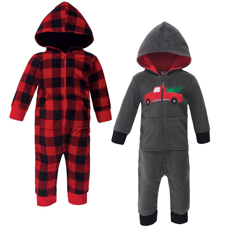 Hudson Baby Infant Boy Fleece Jumpsuits, Coveralls, and Playsuits 2pk, Christmas Tree, 1 of 5