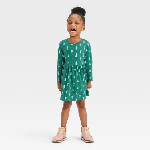 Toddler Girls' Trees Long Sleeve Dress - Cat & Jack™ Green : Target