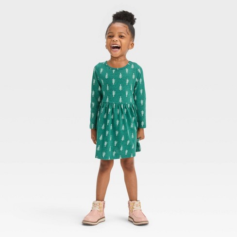 Toddler Girls' Trees Long Sleeve Dress - Cat & Jack™ Green 3t : Target