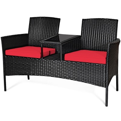 Tangkula Outdoor Rattan Furniture Wicker Patio Conversation Chair W/Cushion Red