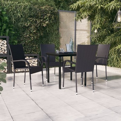 vidaXL Garden Dining Set Black PE rattan, powder-coated steel, glass