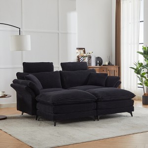 85.8" Convertible Sectional Sofas with Ottomans, Cloud Loveseat Sofa, Modern Corduroy Upholstered Convertible Sectional with 2 Removable Headrests - 1 of 4