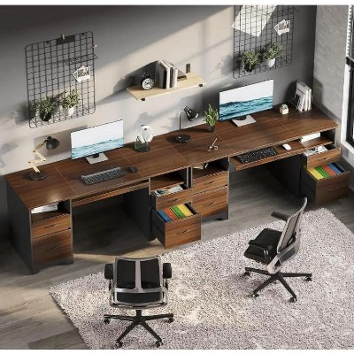 Gray Particle Board Executive Desk with Drawers and Keyboard Tray
