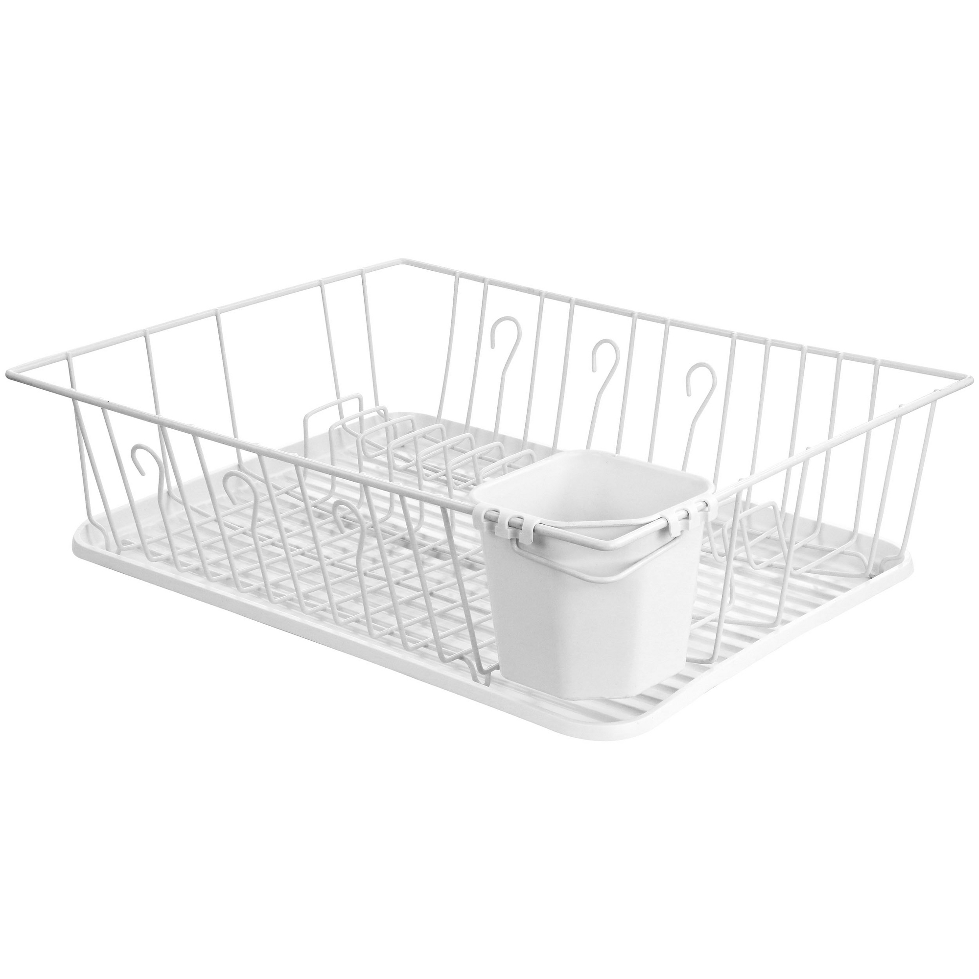 MegaChef 17.5 Inch Single Level Dish Rack with 14 Plate Positioners and a Detachable Utensil Holder in White