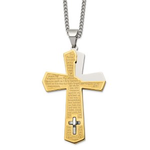 Chisel Stainless Steel Yellow IP-plated Lord's Prayer Cross Pendant on a 24" Curb Chain Necklace - 1 of 1
