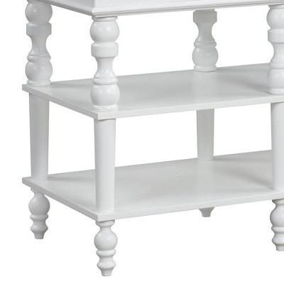 White Marble Top Kitchen Island with Turned Legs and Shelves