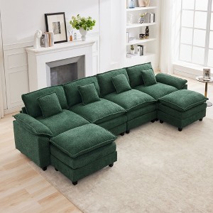 HYLEORY Chenille Fabric Pillow Top Arm U-Shaped Sectional Sofa , Indoor Convertible Modular Sectional Sofa Set with 2 Ottomans for Living Room - 1 of 4