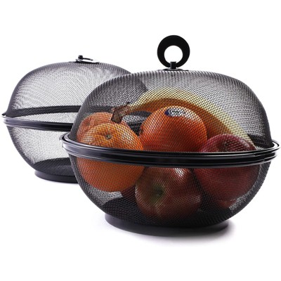 Juvale 2 Pack Mesh Wire Fruit Basket Bowl Storage Holder with Lid for Kitchen Counter, 10 Inch, Black