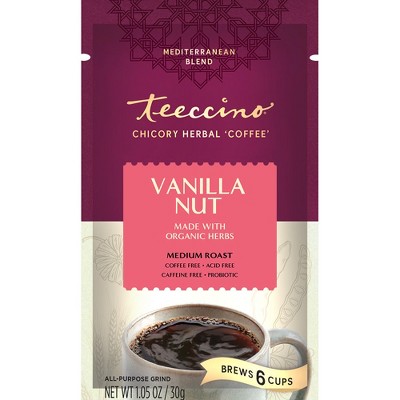 Teeccino Vanilla Nut Chicory Coffee Alternative, Medium Roast - Ground Herbal Coffee That’s Prebiotic, Caffeine Free & Acid Free