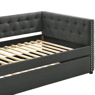 Romona Gray Twin Upholstered Daybed with Trundle and Nailhead Trim
