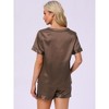 INSPIRE CHIC Womens Lounge Set Satin V Neck Elastic Waist Contrast Color Short Sleeve Shorts Set Pajama Set - 4 of 4