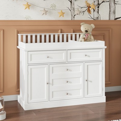 FUFU&GAGA Modern Practical Changing Table Baby Top Upholstered Dressing Table with Edge Protection Baby Dresser