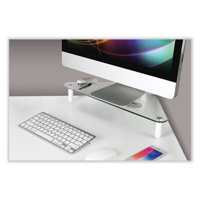 Clear Glass Corner Monitor Riser with Non-Skid Feet
