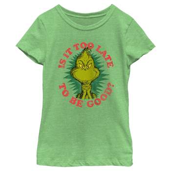 Girl's Dr. Seuss Christmas The Grinch Is it too Late T-Shirt