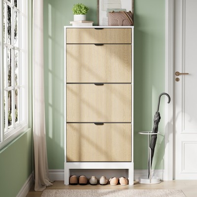 WhizMax Shoe Storage Cabinet with 3 Flip Drawers,Farmhouse Fluted Shoe Organizer,Freestanding Hidden Slim Narrow Shoe Rack for Entryway,Foyer,Hallway