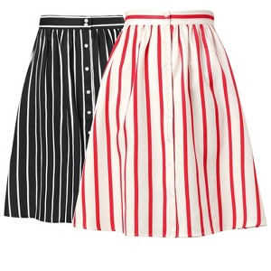 INSPIRE CHIC Women's Stripes Button Front Elastic Back A-Line Midi Skirt 2 Packs - 1 of 4