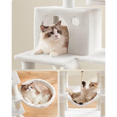 Cream White Multi-Level Cat Tree with Sisal Scratching Posts