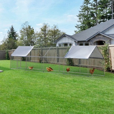Large Silver Metal Chicken Coop Playpen with UV Cover