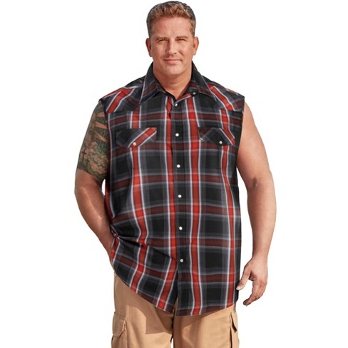 KingSize Men's Big & Tall Western Snap Front Muscle Shirt - Big - 2XL,  Black Plaid