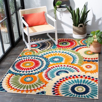 Blue and Ivory Floral Medallion Indoor/Outdoor Area Rug