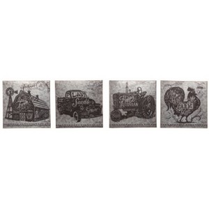 Transpac Farm House Country Motif Metal Galvanized Wall Decor Set of 4, 14.0 x 14.0 inch - 1 of 1