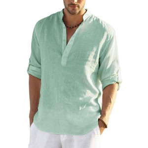 COOFANDY Men's Casual Beach Cotton Linen Henley T-Shirts Green M - 1 of 4