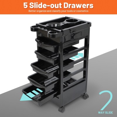 Black 5-Layer Rolling Salon Trolley with Removable Drawers
