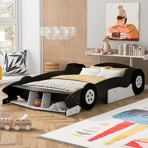 Full Size Race Car-Shaped Platform Bed with Wheels - 1 of 4
