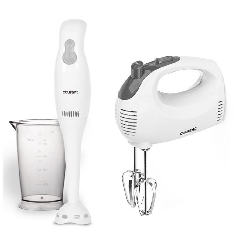 Courant 150W 5-Speed Hand Mixer with 2-Speed Hand blender and measuring Cup, White, 1 of 6