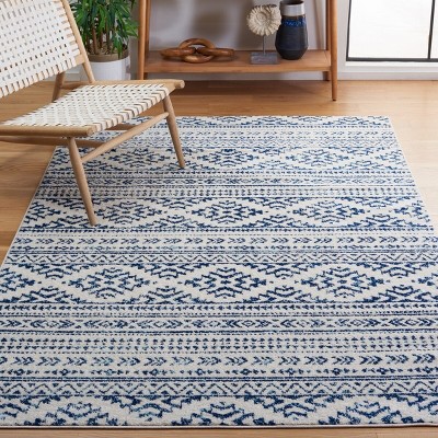 Ivory and Navy Geometric Hand-knotted 4' x 6' Area Rug