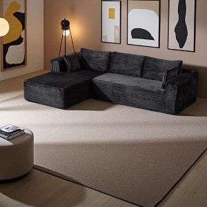 Corduroy L-Shaped Sectional Sofa with Chaise, Boneless Compression Sleeper - 1 of 4