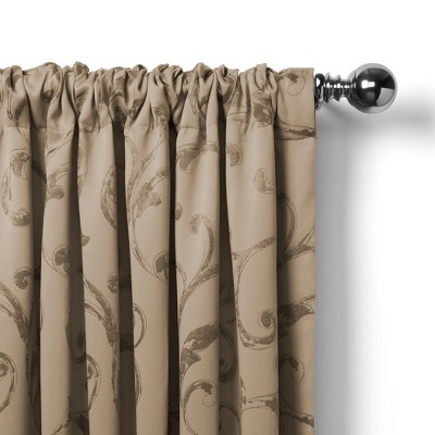 Taupe Jacquard Blackout Energy Efficient Window Curtain Panel