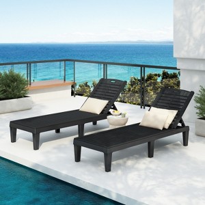 ModernLuxe 2-Piece Outdoor Chaise Lounges Set Resin Pool Lounge Chairs with Adjustable Backrest for Patio Poolside Beach, Black/Brown - 1 of 4