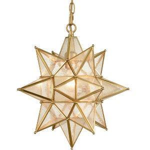 Claxy Moravian Star Pendant Chandelier Seeded Glass Gold Light 15 Inches - 1 of 4