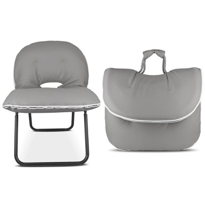 Skyzoo Portable Folding Chairs with cushion - Ergonomic Sofa Chair with Foldable Metal Frame for Living Room,Single, Gray