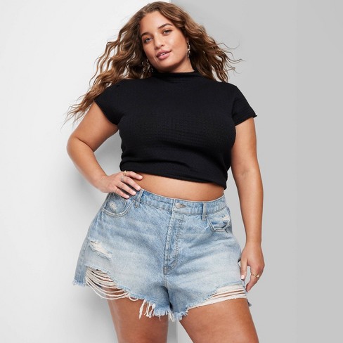 Women's High-rise Curvy Easy Rigid Jean Shorts - Wild Fable™ Light Wash 30  : Target
