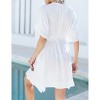 Womens Swimsuit Cover Up V Neck Short Sleeve Crochet Trim Bikini Cover Up Beach Shirt Dress - 2 of 4