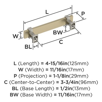 Overton Brushed Nickel and Gold Bar Pull with Mounting Hardware