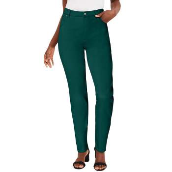Jessica London Women's Plus Size Stretch Knit Crepe Straight Leg Pants, 14  W - Dark Olive Green : Target